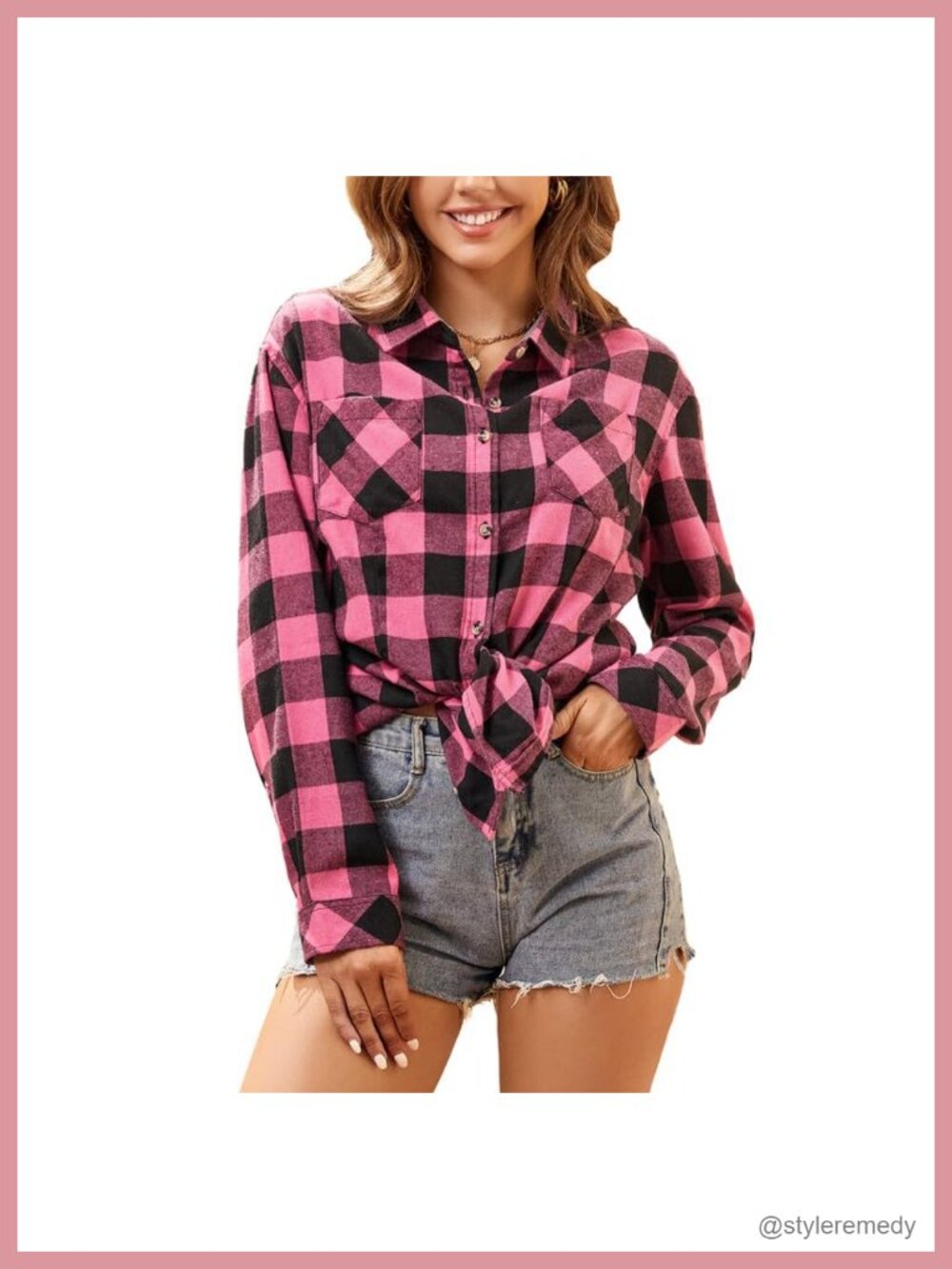 Women's Plaid Flannel Shirt Button Down Long Sleeve Casual Top
